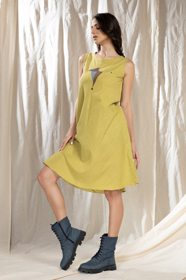 Triangular Tales- Long Lasting Lime Knee Length Dress