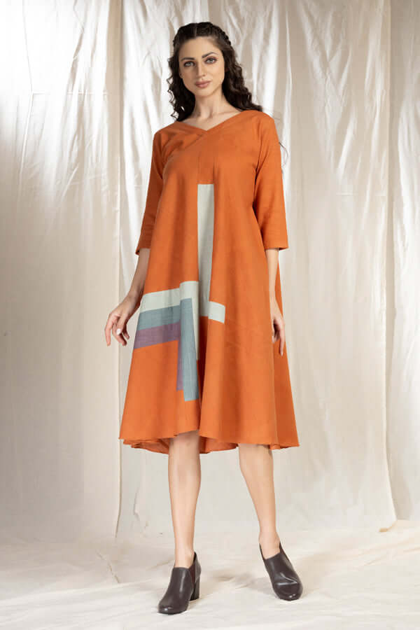 Tonal Blocks - Environmentally-Conscious Khadi Dress