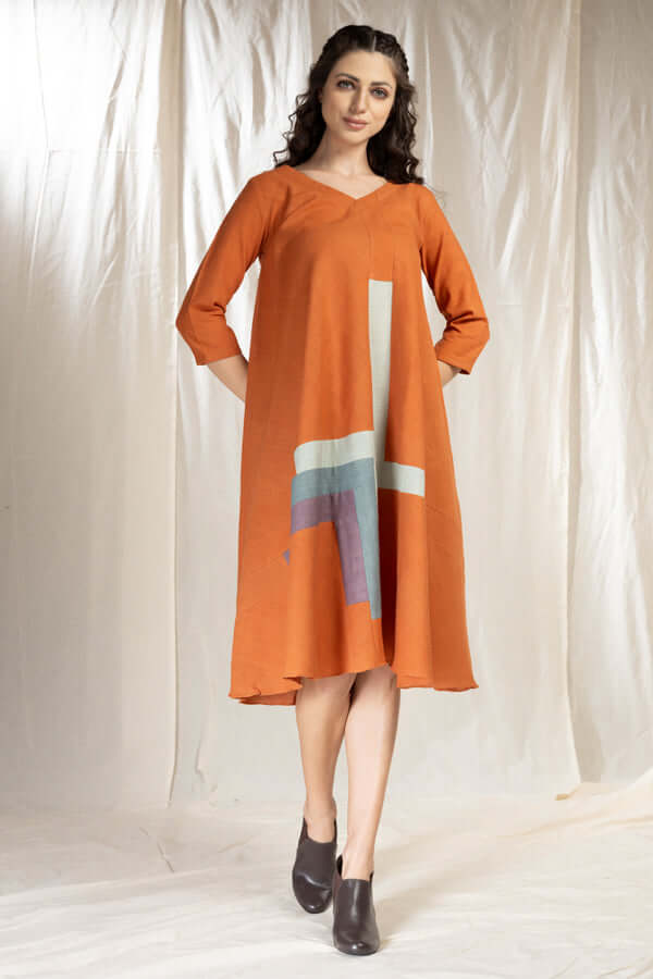 Tonal Blocks - Environmentally-Conscious Khadi Dress