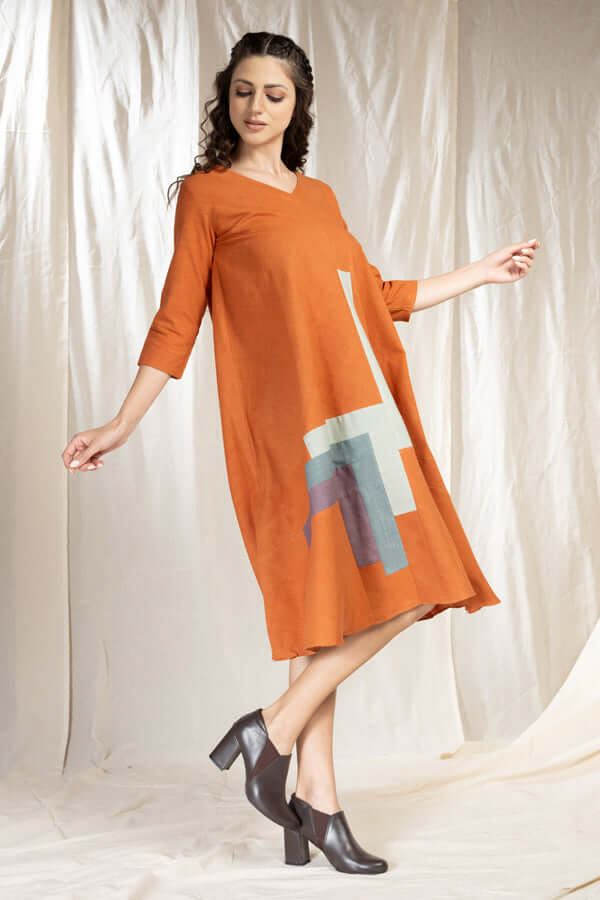 Tonal Blocks - Environmentally-Conscious Khadi Dress