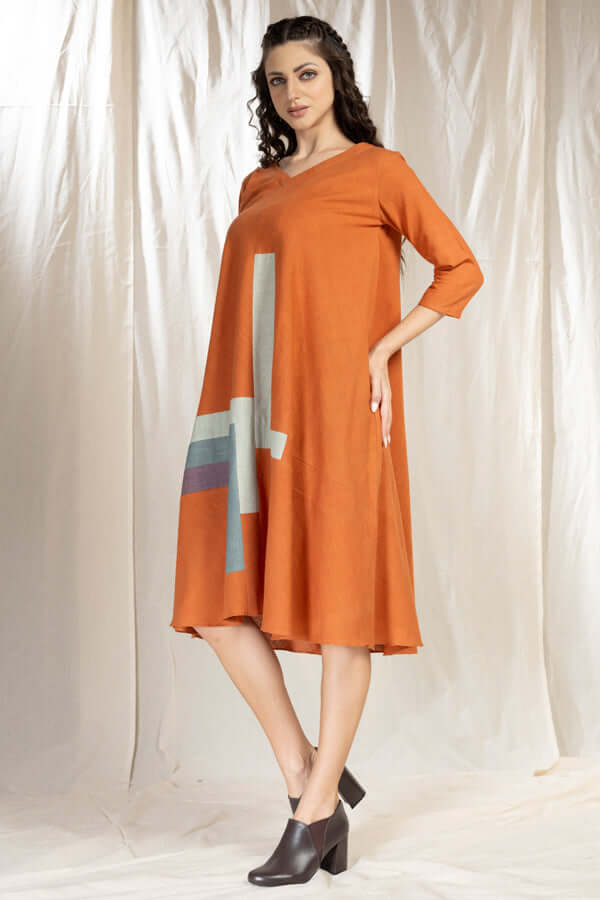 Tonal Blocks - Environmentally-Conscious Khadi Dress
