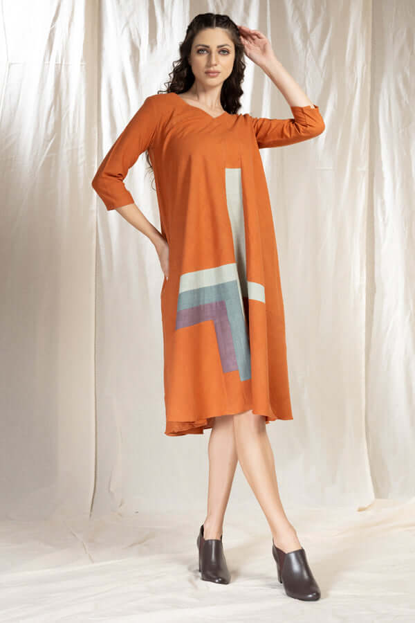 Tonal Blocks - Environmentally-Conscious Khadi Dress