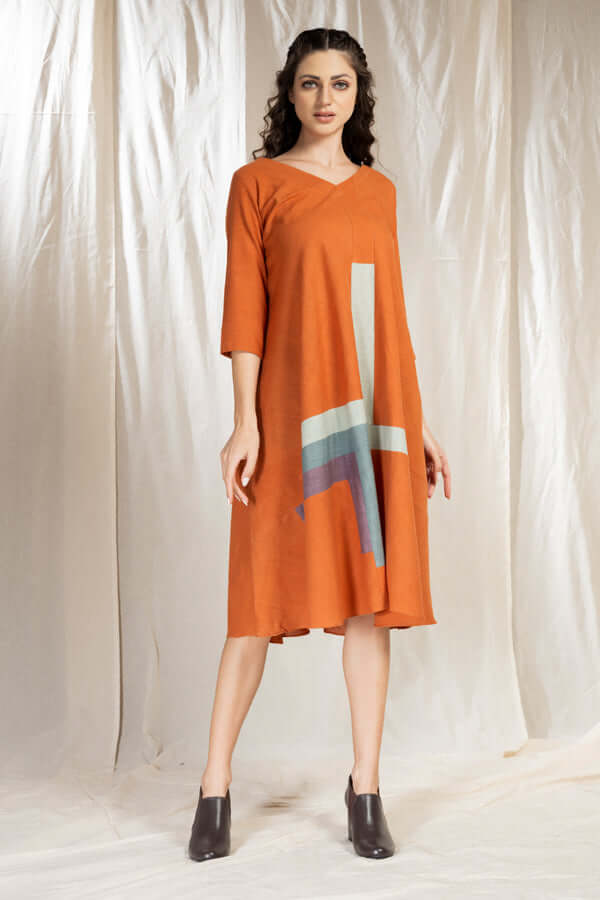 Tonal Blocks - Environmentally-Conscious Khadi Dress