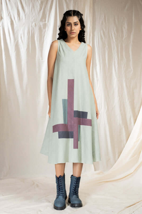 Tonal Blocks - Eco-Conscious Khadi Dress