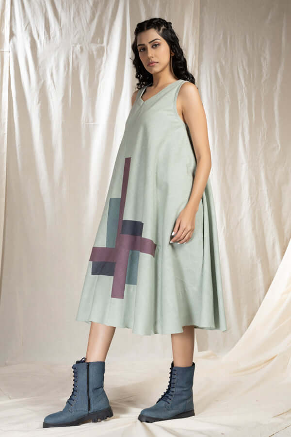 Tonal Blocks - Eco-Conscious Khadi Dress