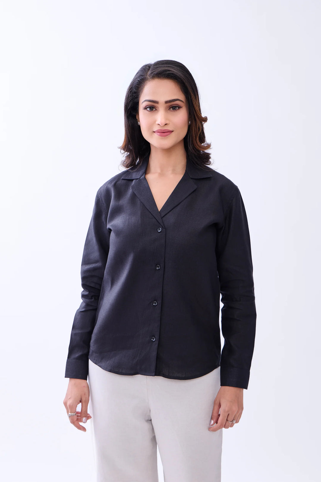 The Label Gaia Hemp Black Camp Collar Button-Down Shirt