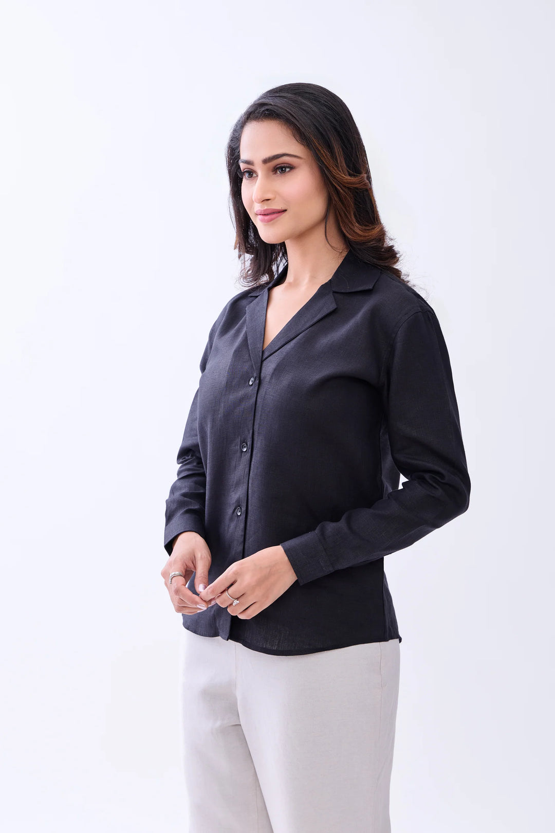 The Label Gaia Hemp Black Camp Collar Button-Down Shirt