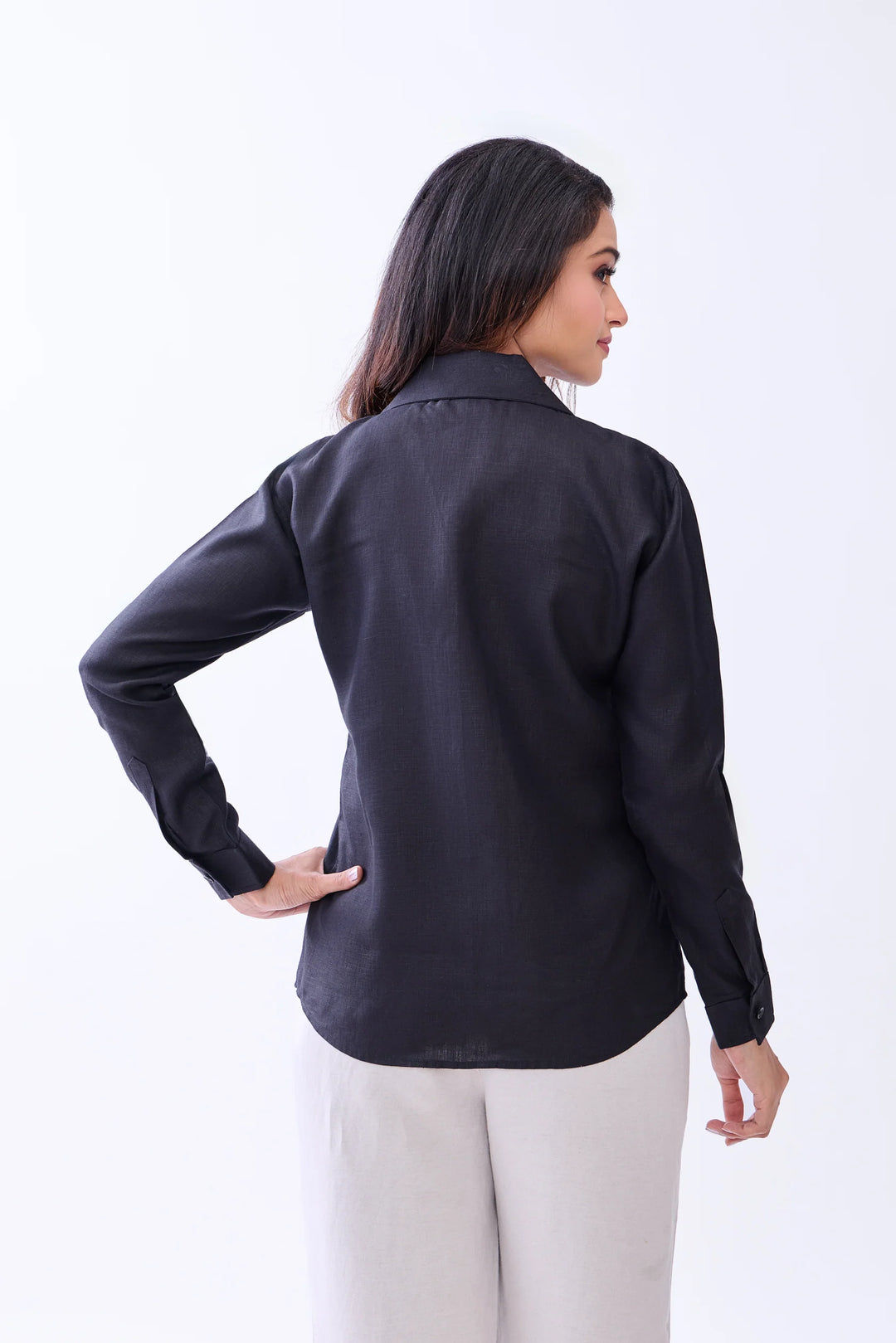 The Label Gaia Hemp Black Camp Collar Button-Down Shirt