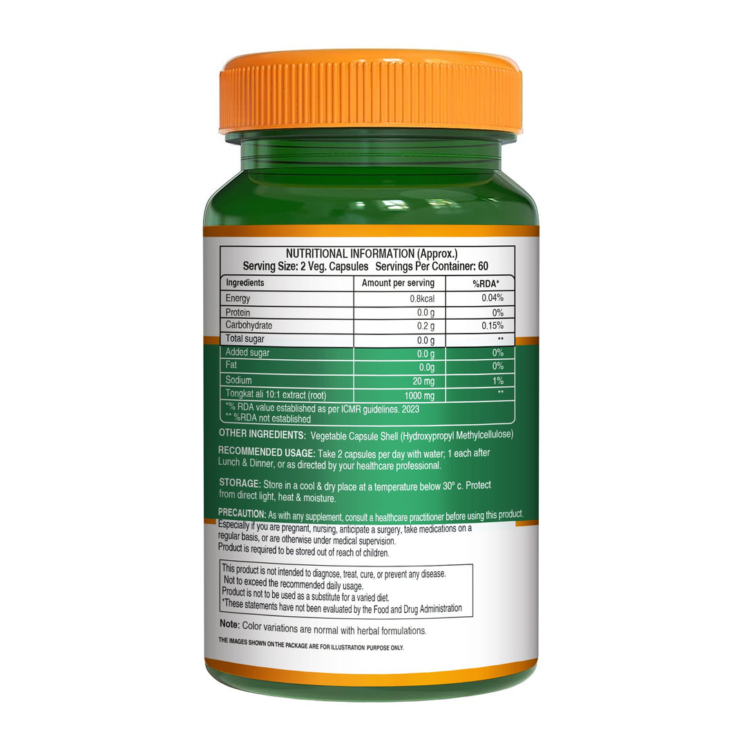 Tongkat Ali 10:1 Root Extract | 1000 mg Per Serving | Strength, Stamina & Vitality Support | 120 Capsules