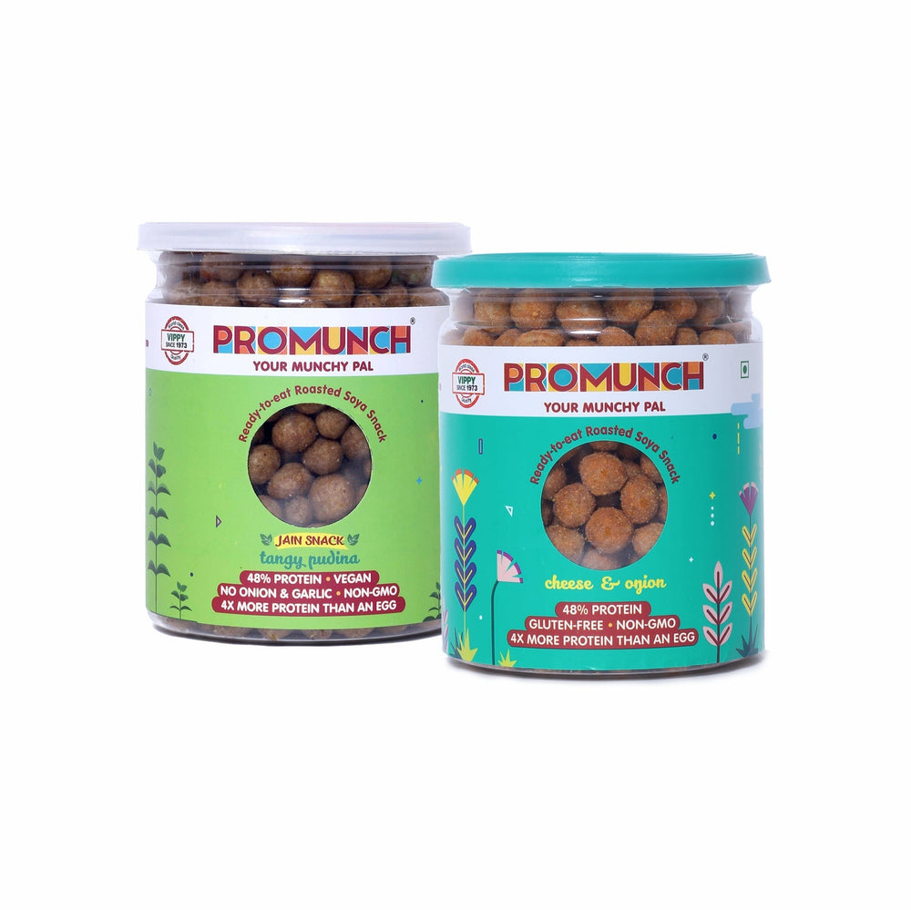 Promunch Protein Crunchies Dual Pack | Tangy Pudina & Cheese & Onion | 150g x 2