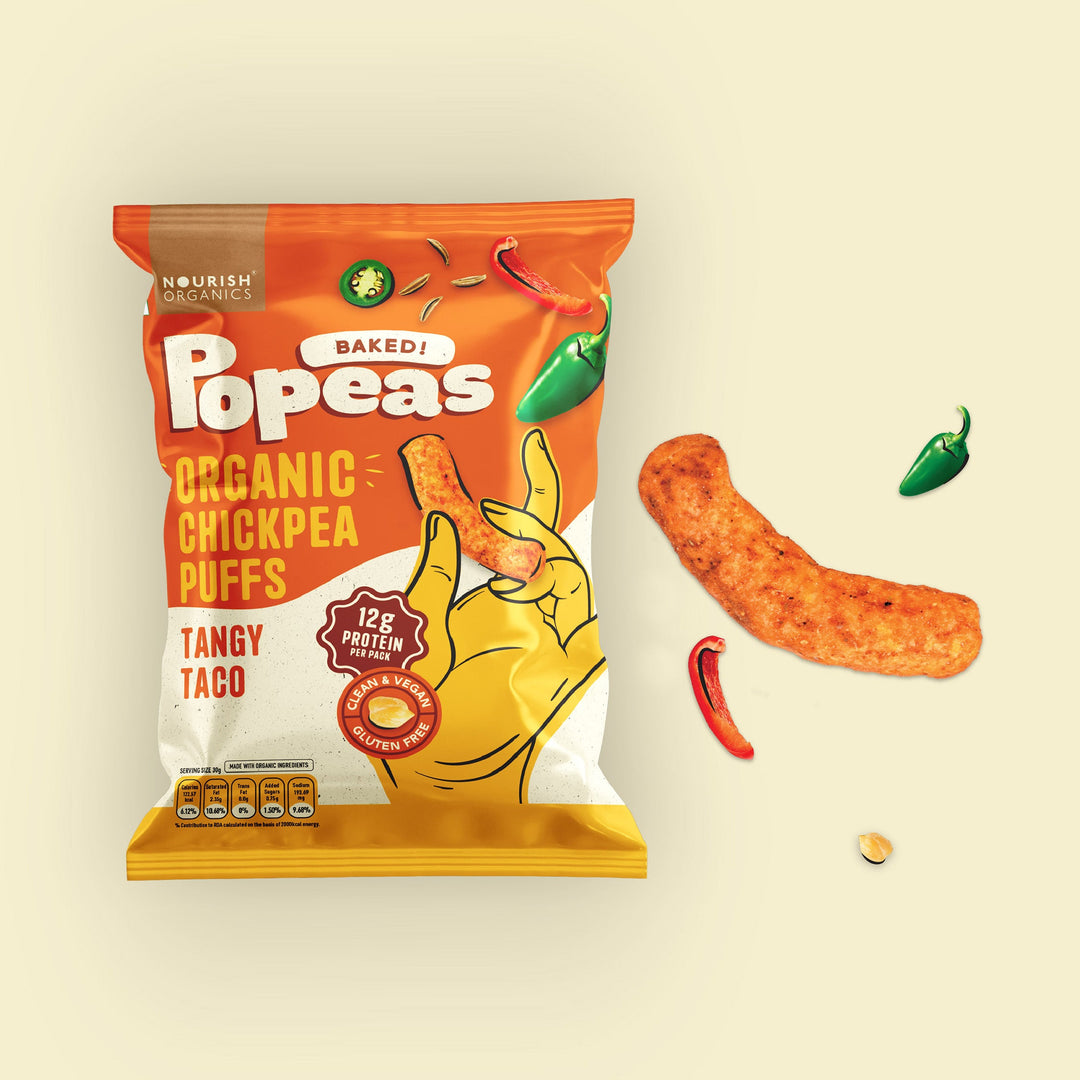 NOURISH ORGANICS Tangy Taco Protein Puffs - Pack of 8, (60G)