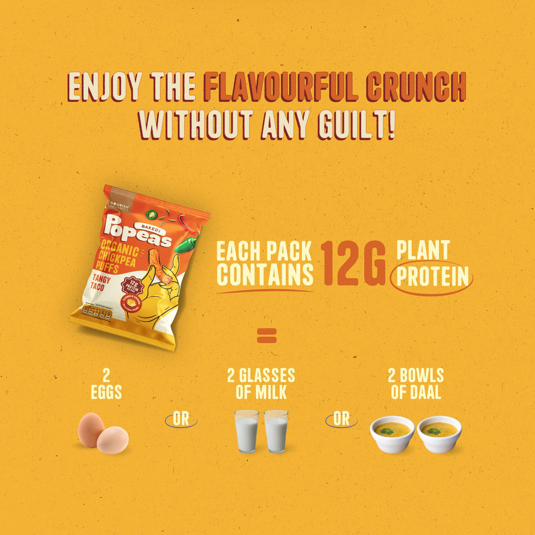 NOURISH ORGANICS Tangy Taco Protein Puffs - Pack of 4, (60G)