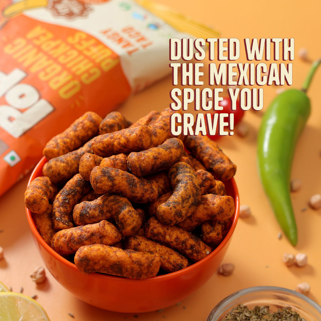 NOURISH ORGANICS TANGY TACO Protein Puffs Mini - Pack of 8, (20G)