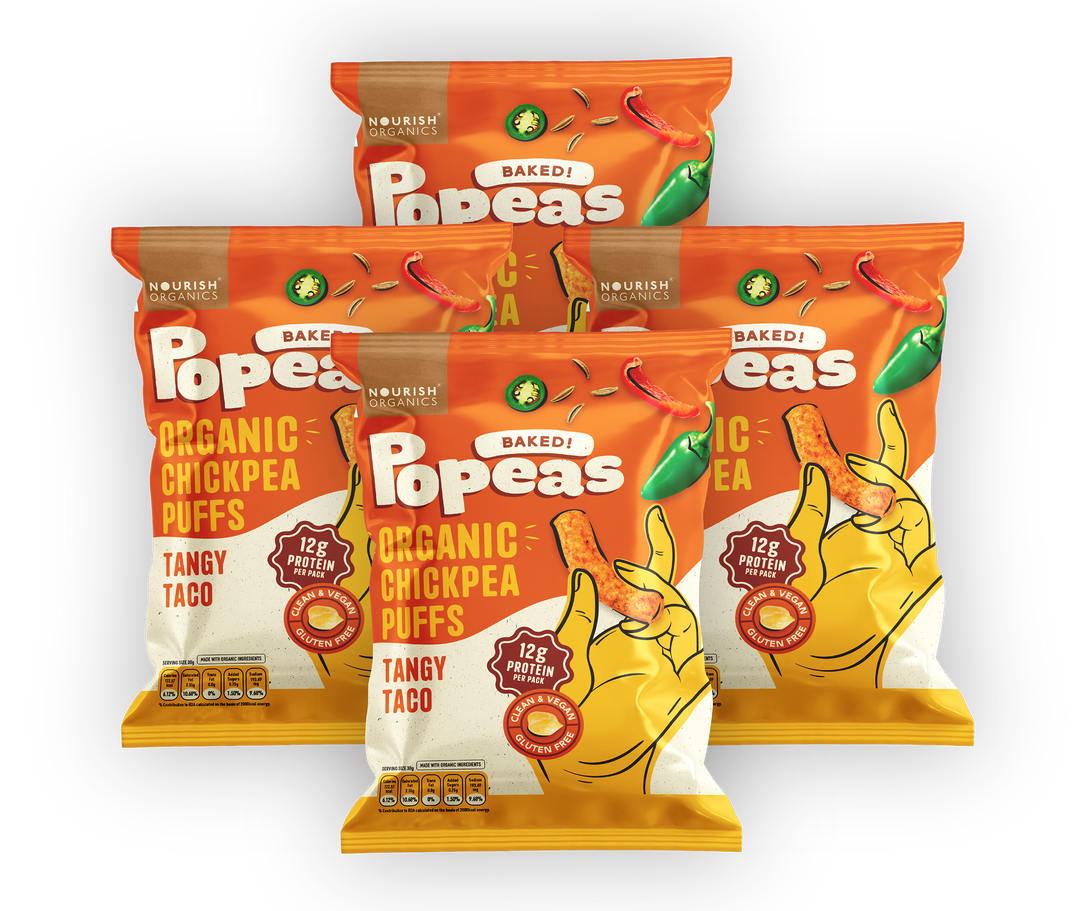 NOURISH ORGANICS Tangy Taco Protein Puffs - Pack of 4, (60G)