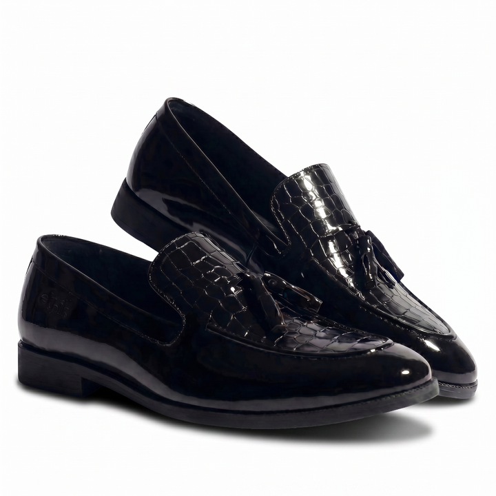 Tassio Patent Black Tassel Loafers