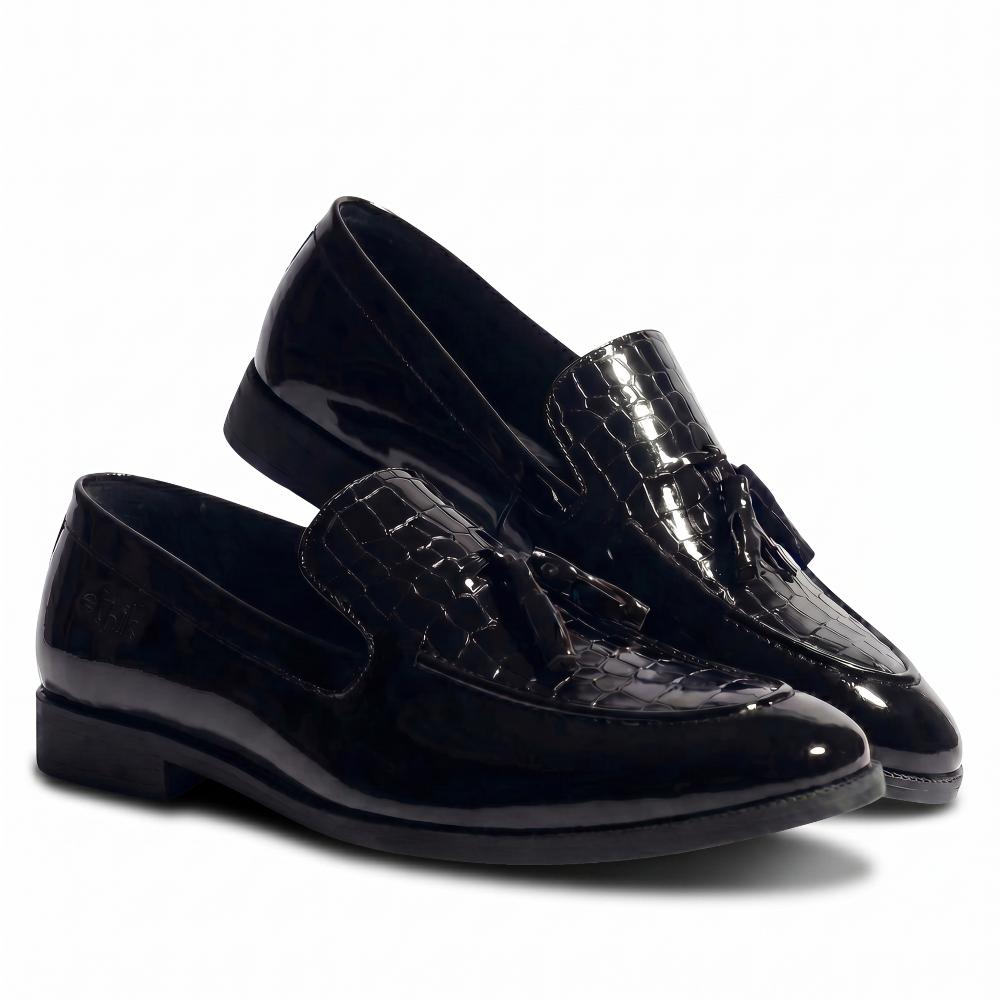 Tassio Patent Black Tassel Loafers