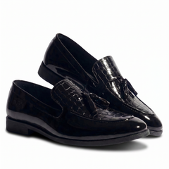 Tassio Patent Black Tassel Loafers