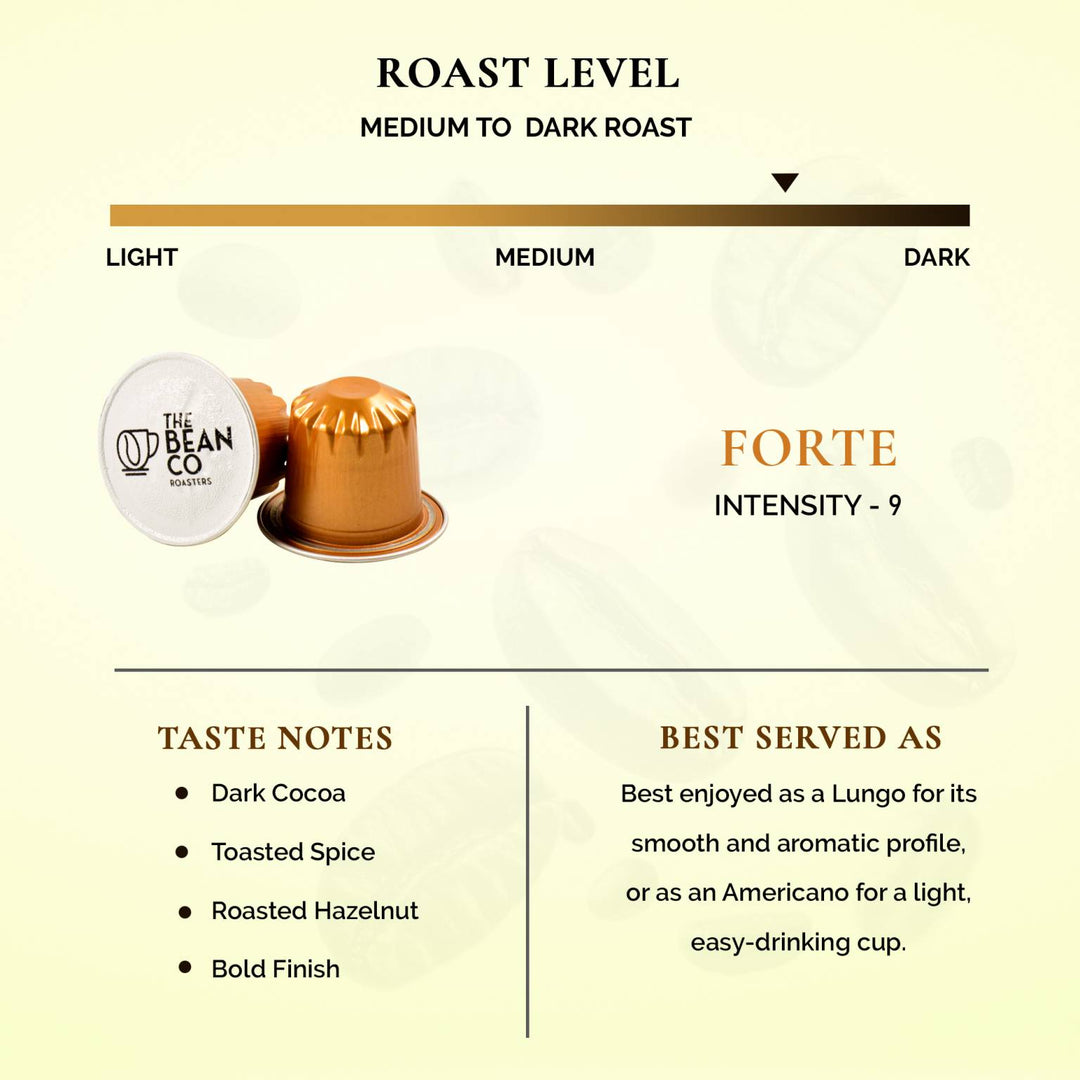 The Bean Co Roasters Forte Aluminium Coffee Capsules | Intensity 9 | Bold & Full-Bodied | Medium - Dark Roast | 100% Premium Arabica