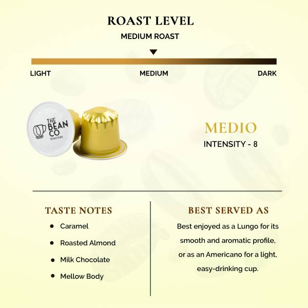 The Bean Co Roasters Medio Aluminium Coffee Capsules | Intensity 8 | Balanced & Nutty