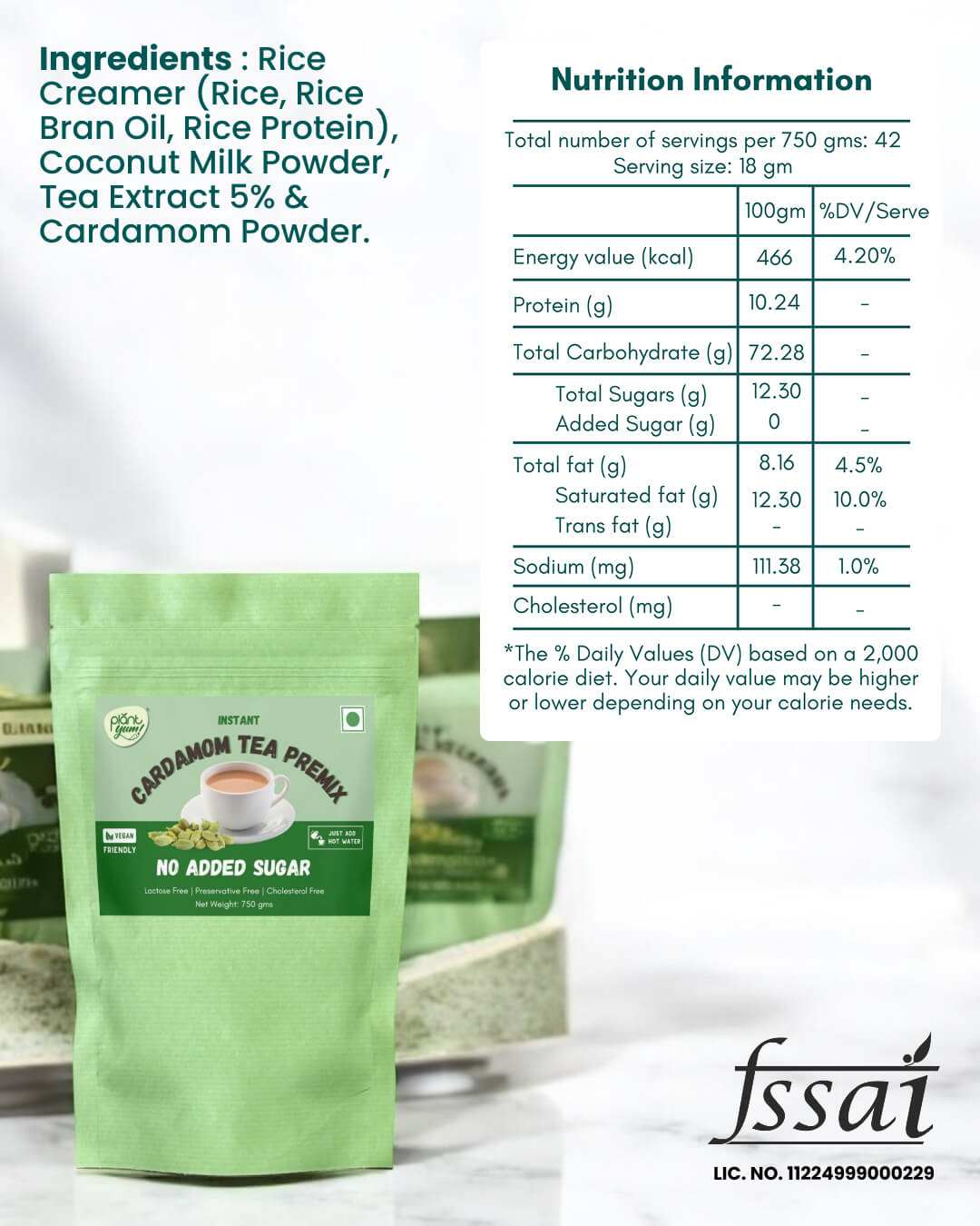 No Added Sugar Tea Premix - Cardamom (Elaichi) (750g)