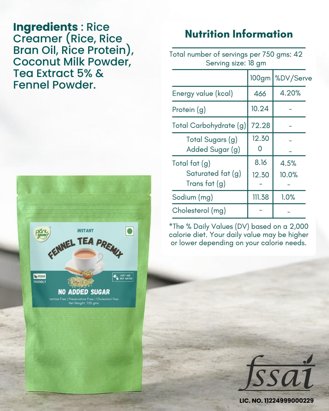 No Added Sugar Tea Premix - Fennel (Saunf) 750g)