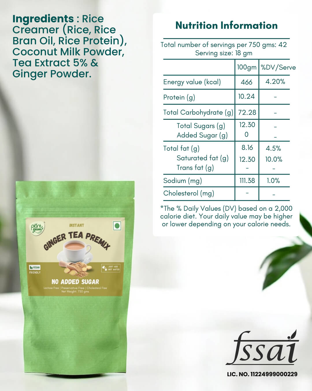 No Added Sugar Tea Premix - Ginger (Adrak) (750g)