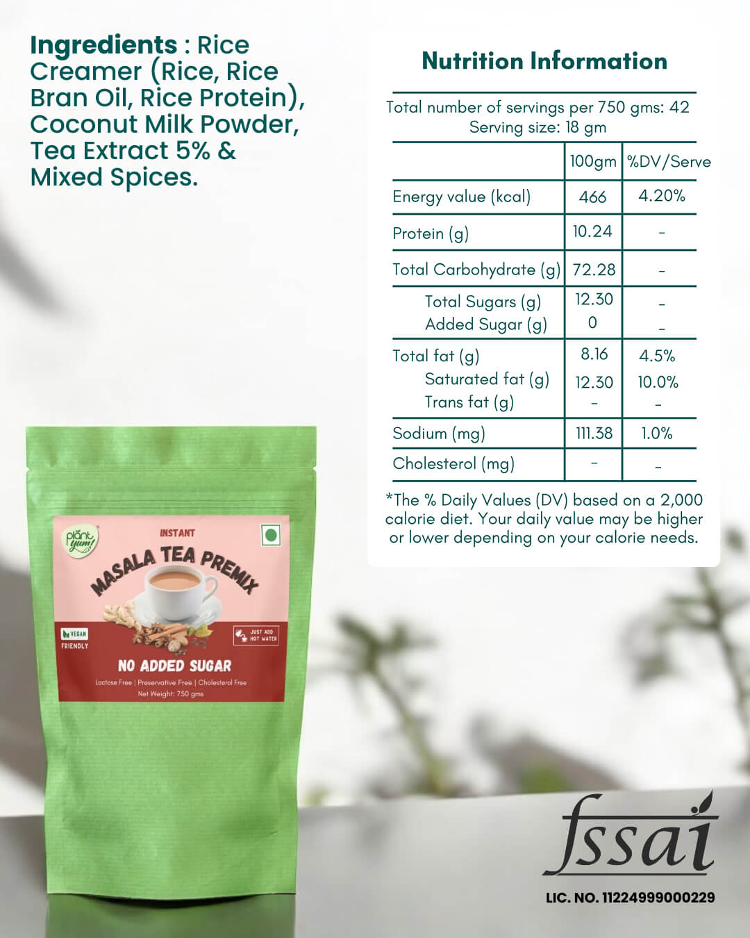 No Added Sugar Tea Premix - Masala (750g)