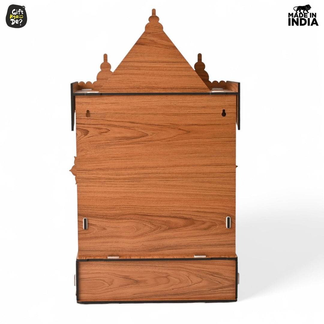 Gift Kya De Wooden Temple For Home & Office | Premium 3D Golden Cutwork Design | Mandir With Storage Drawer (DIY)