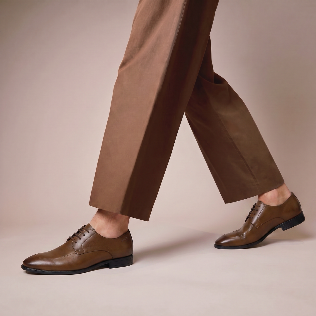 The Executive Tan Square-Toe Derby Shoes