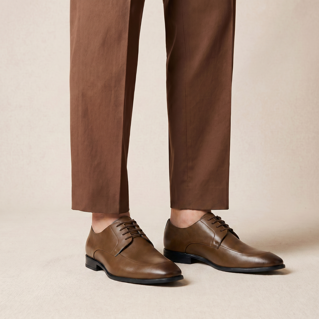 The Executive Tan Square-Toe Derby Shoes