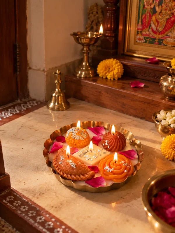 EcoKari The Mithai Edit – Luxe Urli Soy Wax Candle | Saffron Scented Festive Candle | 5 Wicks