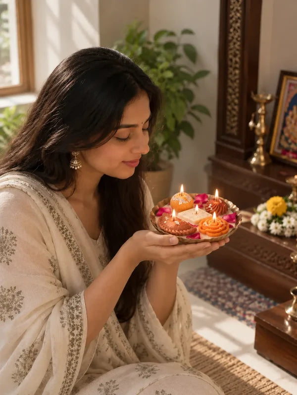 EcoKari The Mithai Edit – Luxe Urli Soy Wax Candle | Saffron Scented Festive Candle | 5 Wicks