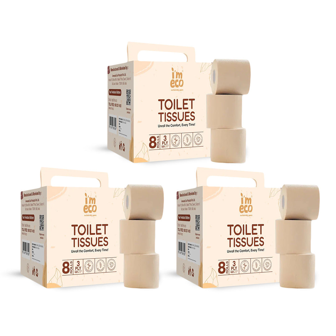 IMECO Soft 3 Ply Bamboo Toilet Paper Rolls - Unbleached & Eco-Friendly - 220 Pulls Each