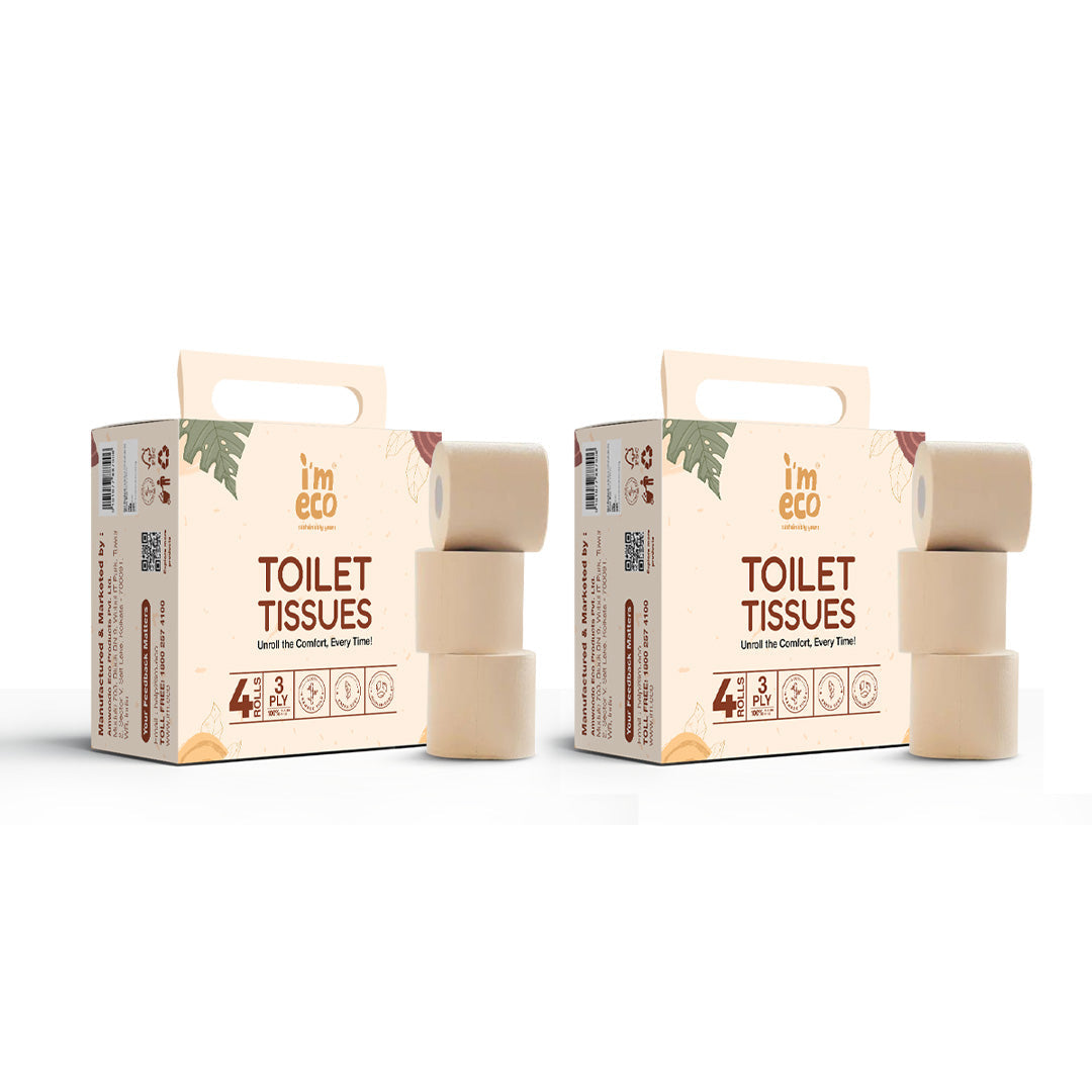 IMECO Soft 3 Ply Bamboo Toilet Paper Rolls - Unbleached & Eco-Friendly - 220 Pulls Each