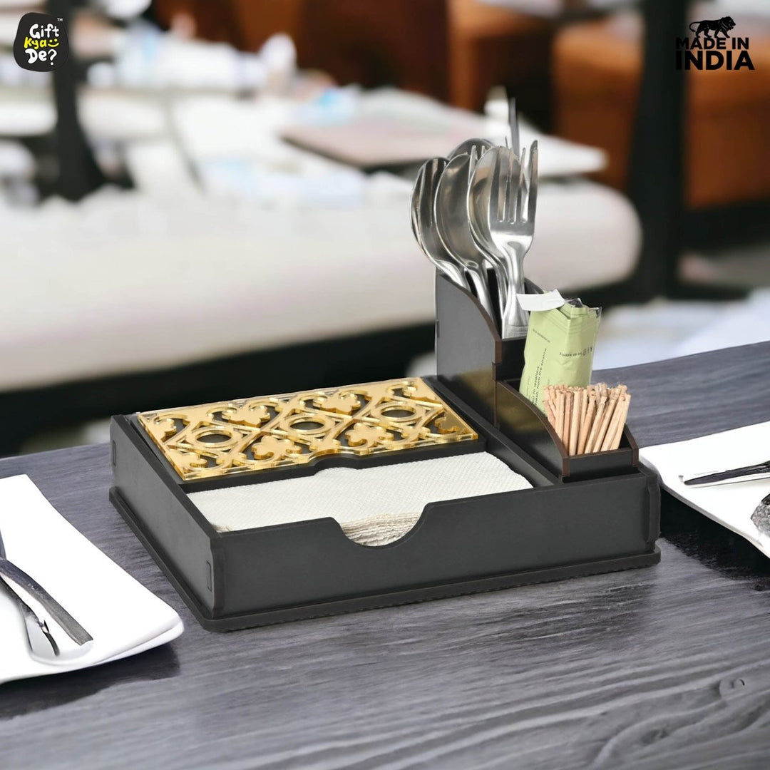 Gift Kya De Tissue Paper Holder for Dining Table with Toothpick Holder Designer 5 Compartment Dining Table Accessories for Home Decor