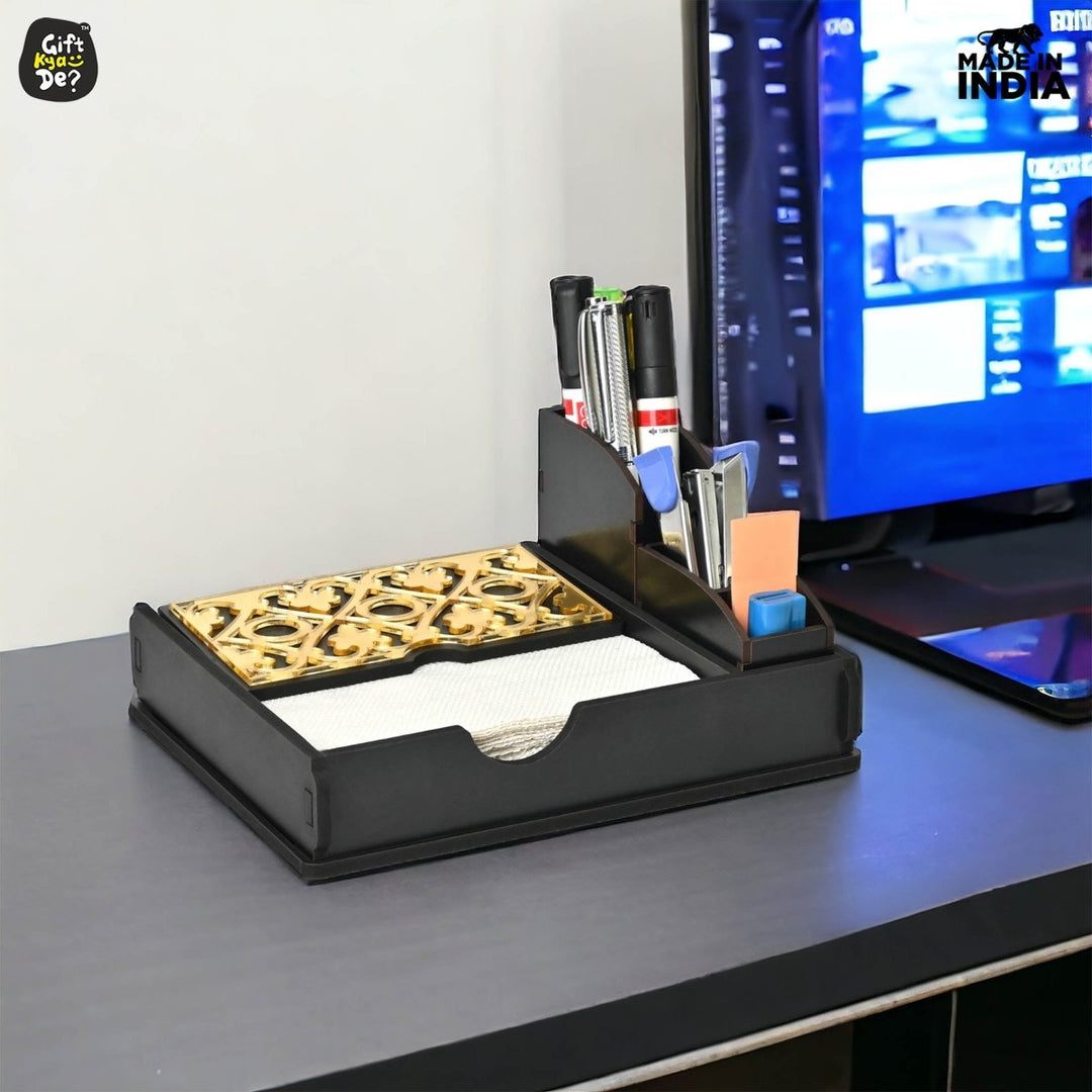 Gift Kya De Tissue Paper Holder for Dining Table with Toothpick Holder Designer 5 Compartment Dining Table Accessories for Home Decor