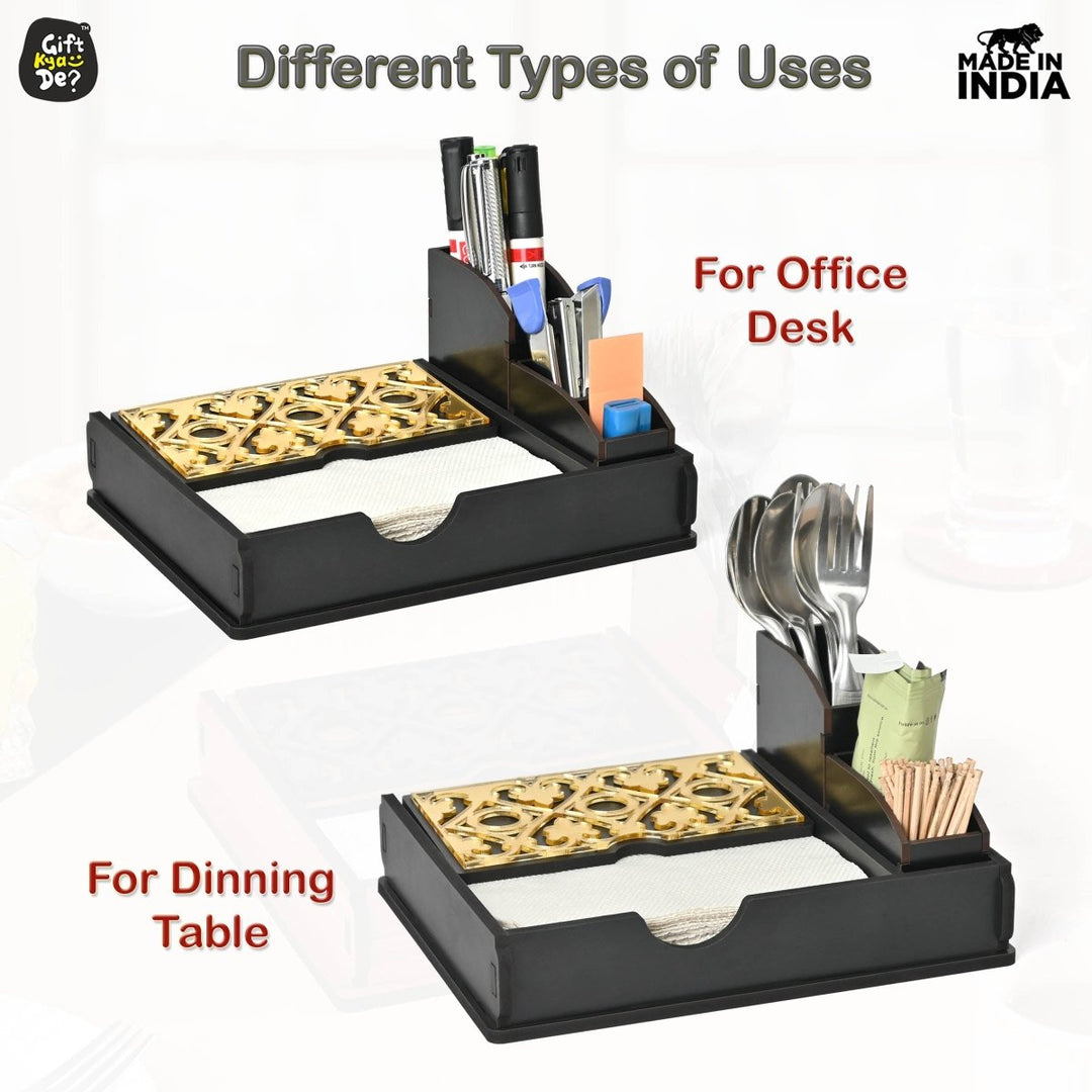 Gift Kya De Tissue Paper Holder for Dining Table with Toothpick Holder Designer 5 Compartment Dining Table Accessories for Home Decor