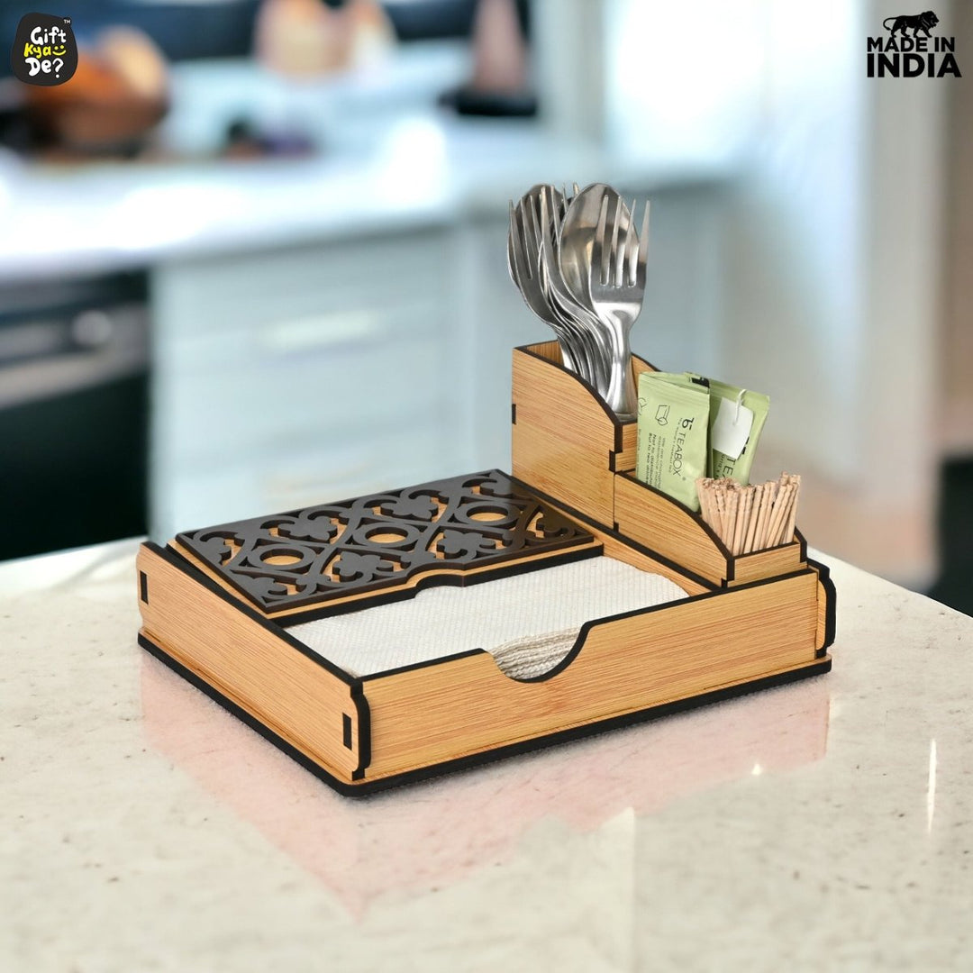 Gift Kya De Tissue Paper Holder for Dining Table with Toothpick Holder Designer 5 Compartment Dining Table Accessories for Home Decor