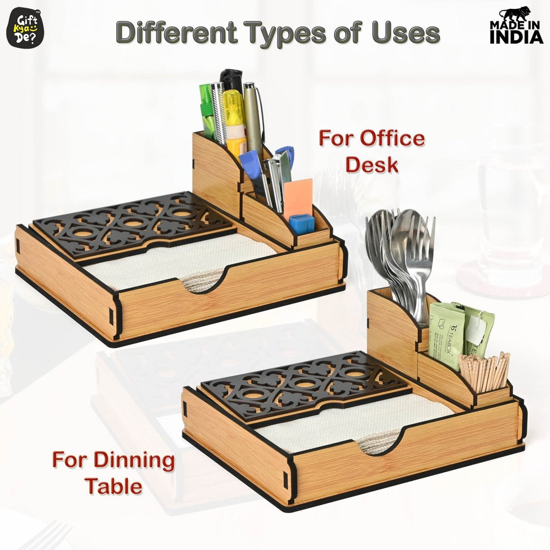 Gift Kya De Tissue Paper Holder for Dining Table with Toothpick Holder Designer 5 Compartment Dining Table Accessories for Home Decor
