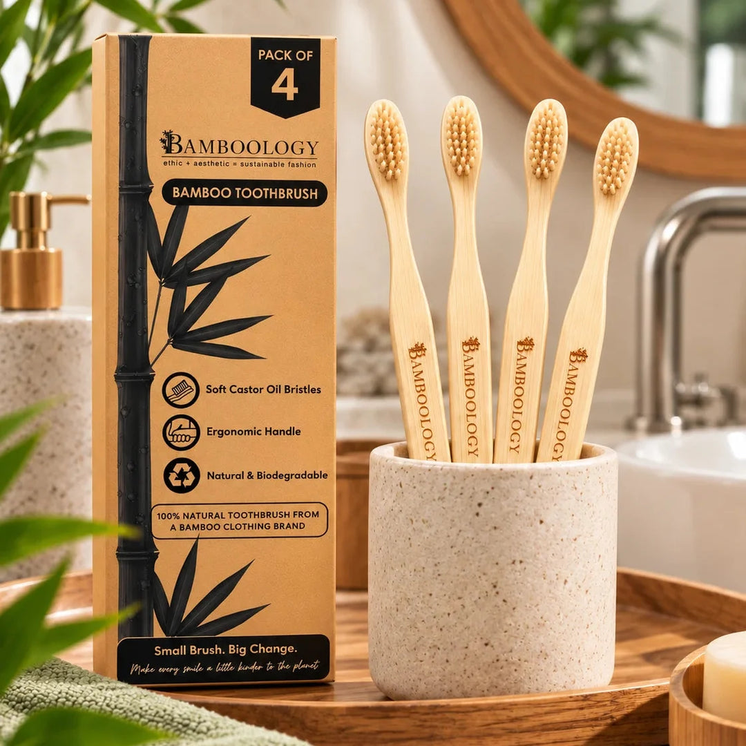 Bamboology Trends Bamboo Toothbrush | Plant-Based Bristles | Pack of 4