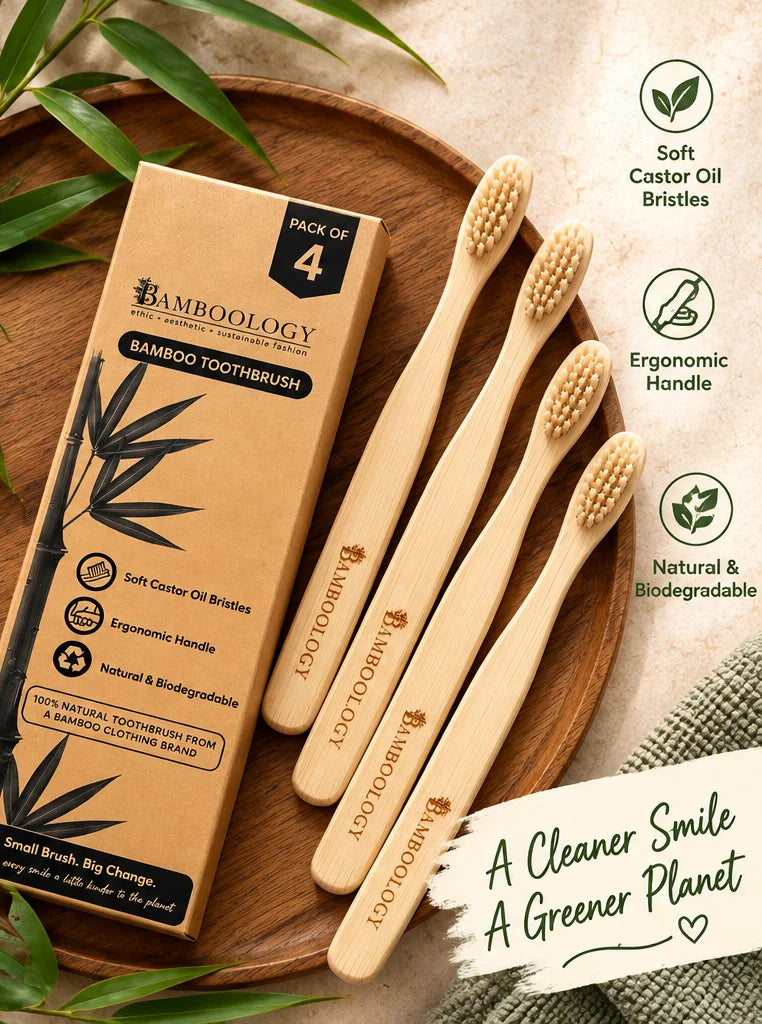Bamboology Trends Bamboo Toothbrush | Plant-Based Bristles | Pack of 4