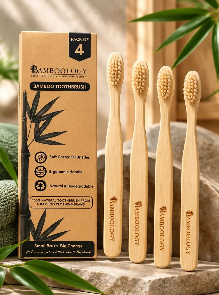 Bamboology Trends Bamboo Toothbrush | Plant-Based Bristles | Pack of 4
