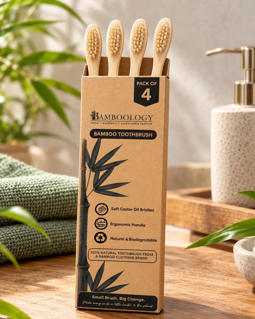 Bamboology Trends Bamboo Toothbrush | Plant-Based Bristles | Pack of 4