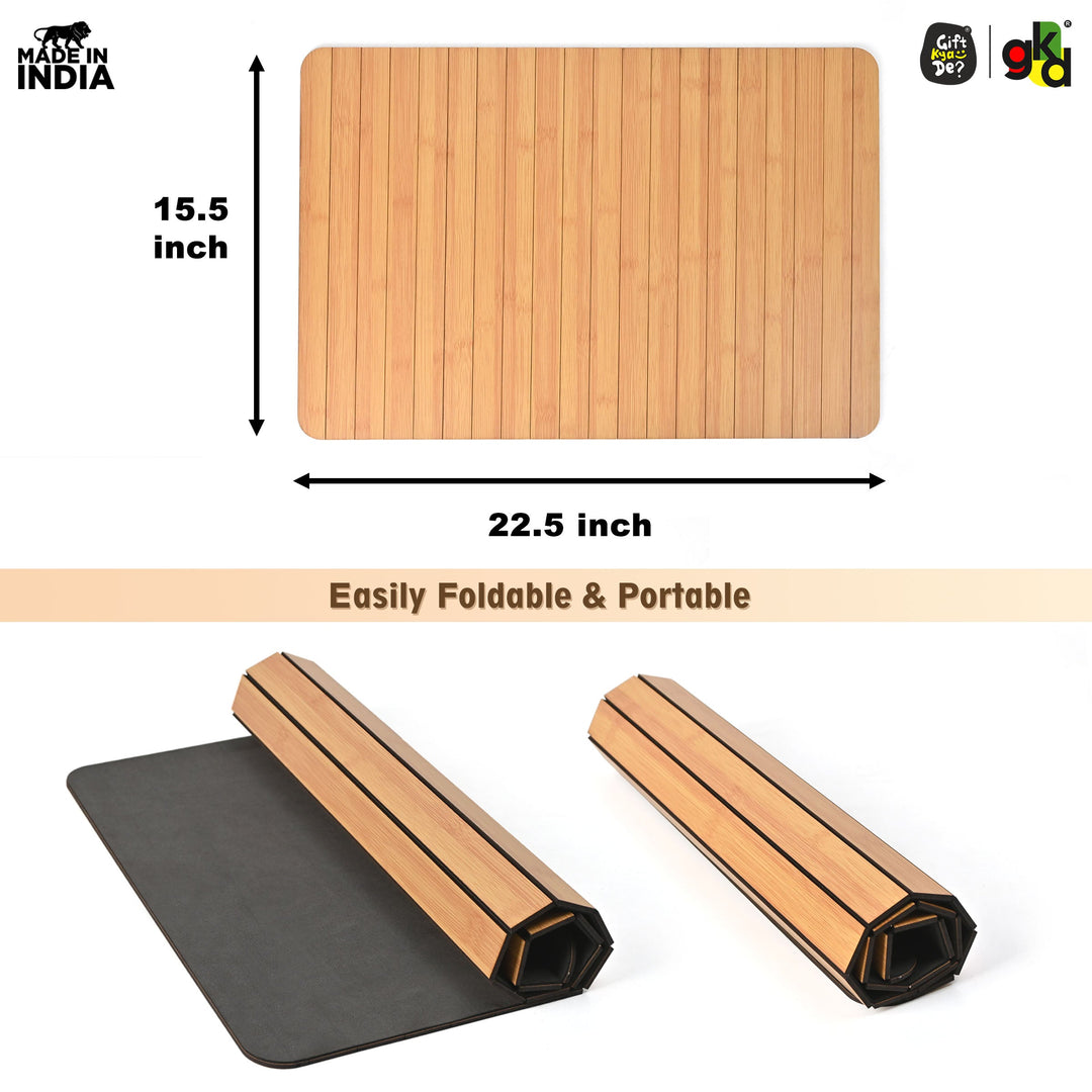 Foldable Sofa Armrest Tray | Bamboo Finish Couch Tray for Snacks, Drinks, Coffee | Available in Small & Large | Eco-Friendly MDF Wood
