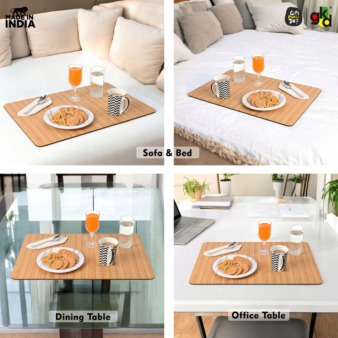 Foldable Sofa Armrest Tray | Bamboo Finish Couch Tray for Snacks, Drinks, Coffee | Available in Small & Large | Eco-Friendly MDF Wood