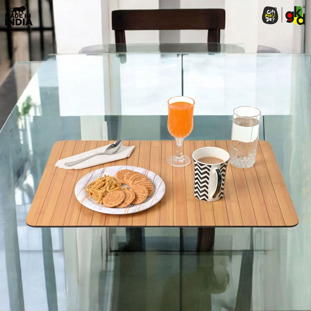 Foldable Sofa Armrest Tray | Bamboo Finish Couch Tray for Snacks, Drinks, Coffee | Available in Small & Large | Eco-Friendly MDF Wood