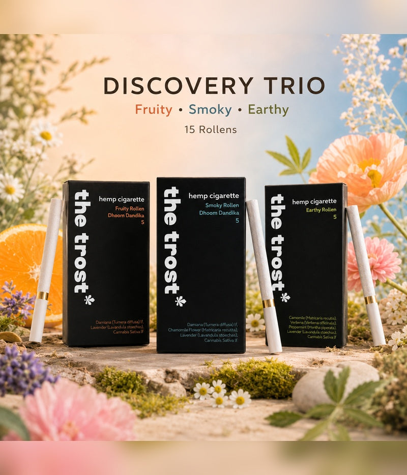 The Trost Rollens Discovery Trio – Fruity, Smoky & Earthy Hemp Herbal Cigarettes | 15 Rollens