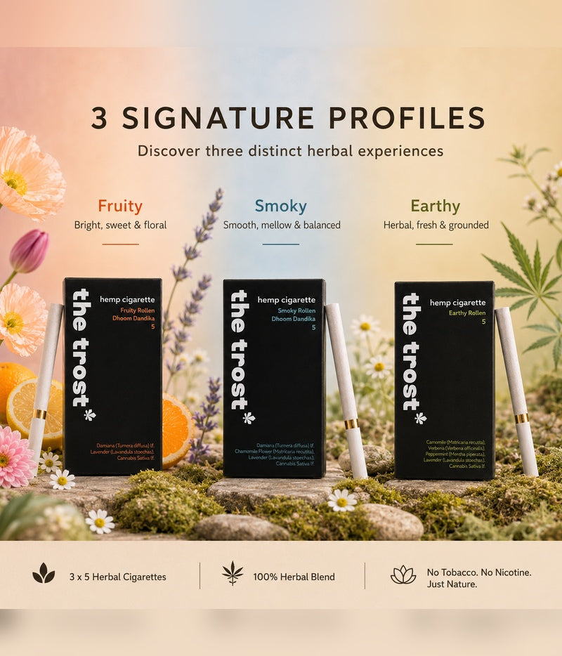 The Trost Rollens Discovery Trio – Fruity, Smoky & Earthy Hemp Herbal Cigarettes | 15 Rollens