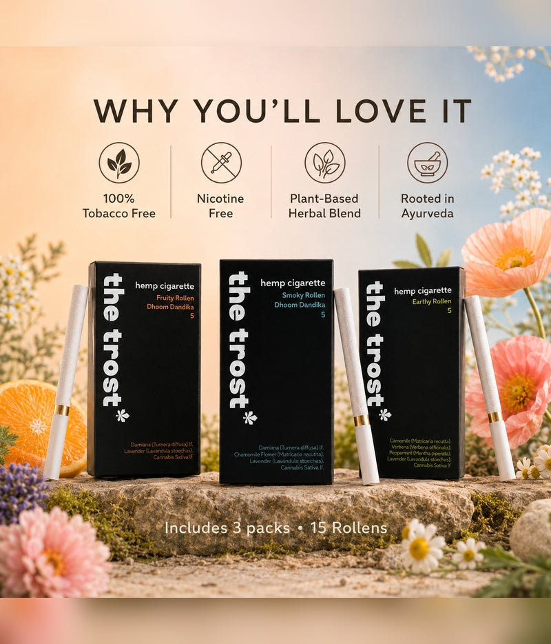 The Trost Rollens Discovery Trio – Fruity, Smoky & Earthy Hemp Herbal Cigarettes | 15 Rollens
