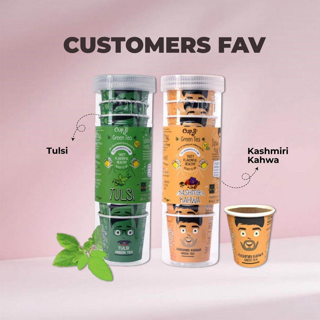 Cupji Wellness Combo – Tulsi & Kashmiri Kahwa Green Tea (20 Cups)